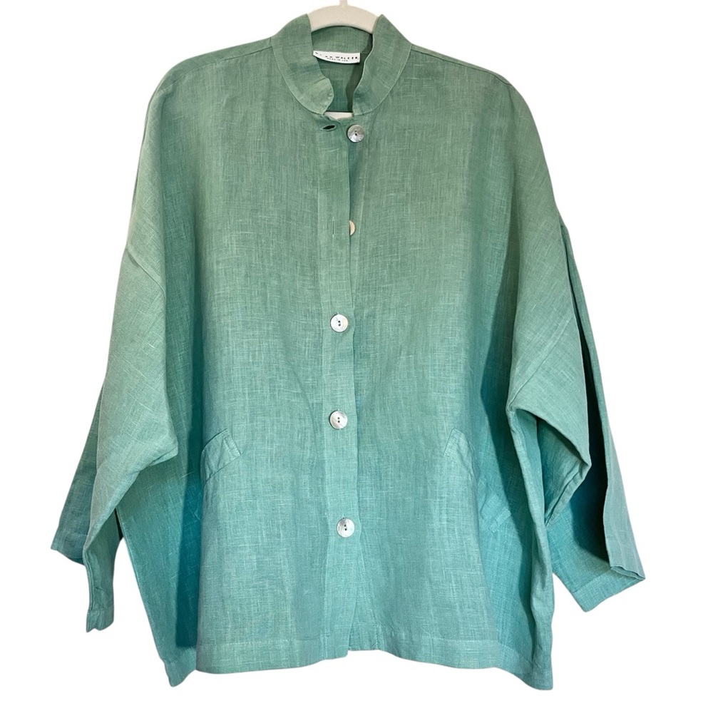 Bryn Walker Linen Button Front Top Sage Green Oversized S Made in USA